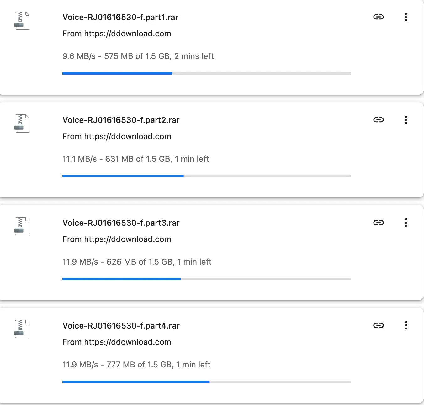 Four parallel DDownload Premium files downloading in Chrome