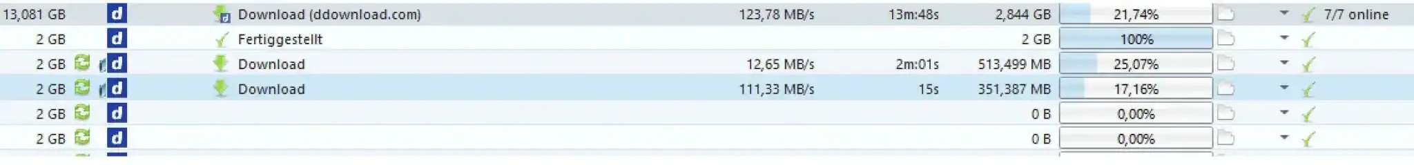 DDownload VPS session showing 123.78 MB per second combined